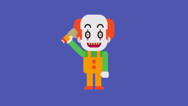 Personaje Dibujos Animados Payaso Felicidades Por Halloween Animación Loop Gráficos — Vídeo de stock