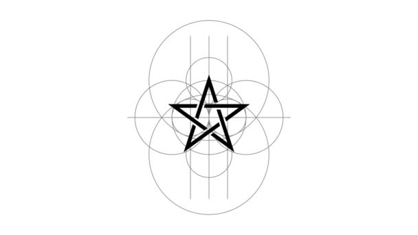 Vzhled Pentagram Magie Znamení Černé Barvy Nakreslené Čáry Alfa Kanál — Stock video