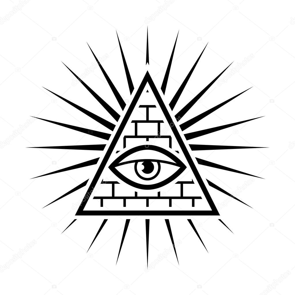 All seeing eye. Sign Masons. White background. Vector Illustration.