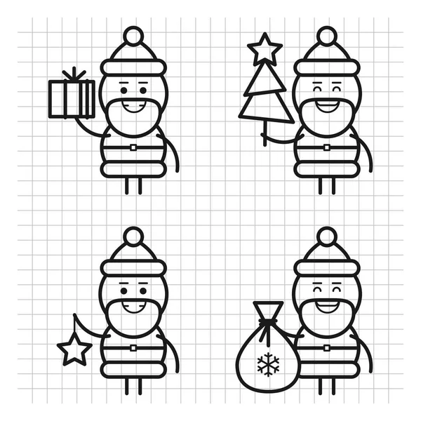 Santa Claus Various Poses Drawn Lines Character Set Part Vector — Stock Vector