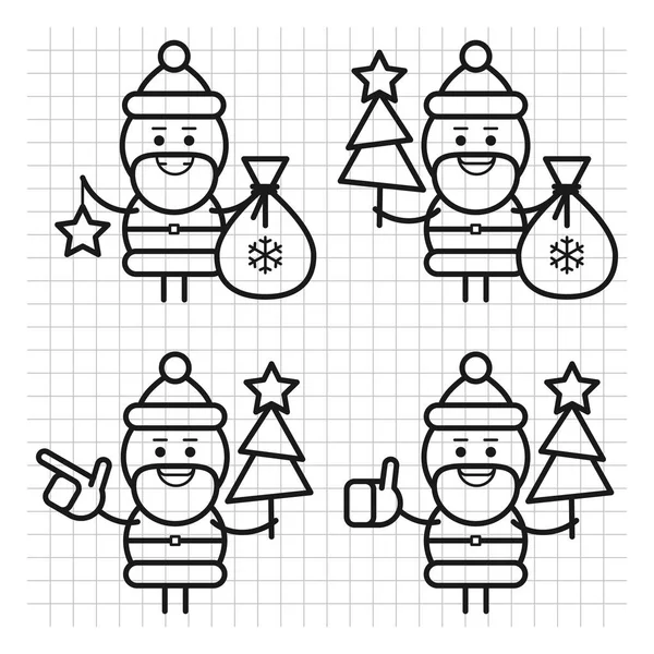 Papai Noel Várias Poses Linhas Desenhadas Conjunto Caracteres Primeira Parte — Vetor de Stock