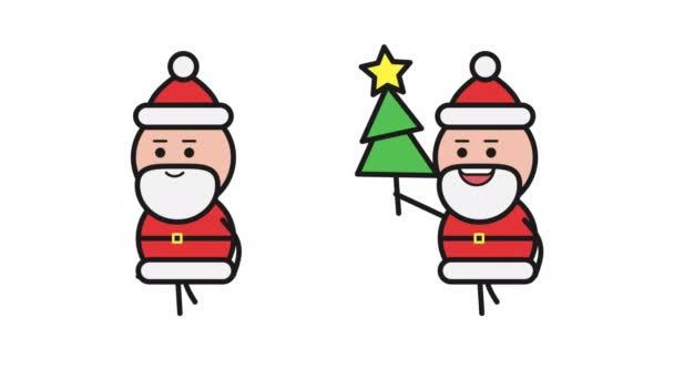 Santa Claus Caminando Sosteniendo Árbol Navidad Canal Alfa Gráficos Movimiento — Vídeo de stock