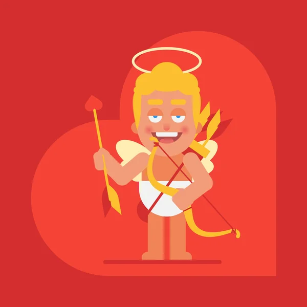 Cupid Holds Arrow Bow Smiles Cartoon Character Valentine Card Vector — Stock Vector