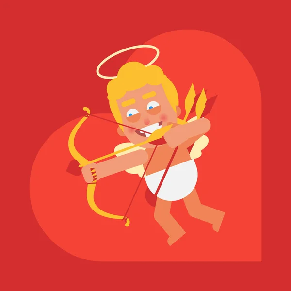 Cupid Flies Shooting Bow Cartoon Character Valentine Card Vector Illustration — Stock Vector