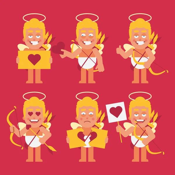 Cupido Set Personaggi Divertenti Personaggi Dei Cartoni Animati Parte Illustrazione — Vettoriale Stock
