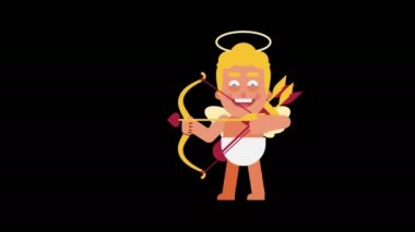 Karakter aşk tanrısı gelip Pruvadan vuruyor. Alfa kanalı. Animasyon döngüsü. Hareketli grafikler