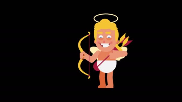 Teken Cupido Schiet Uit Boog Blind Alfakanaal Loop Animatie Bewegende — Stockvideo