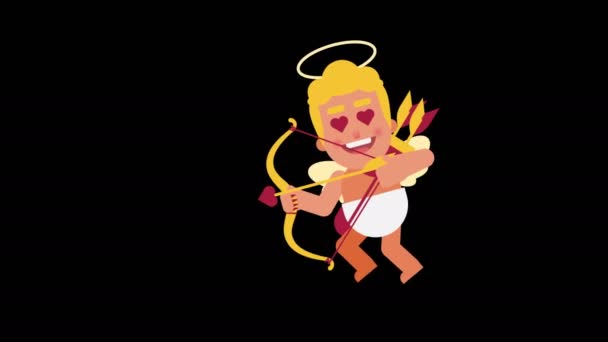 Carácter Cupido Vuela Dispara Desde Proa Canal Alfa Animación Loop — Vídeo de stock