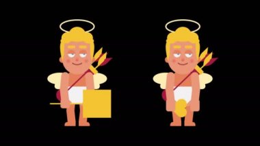 Aşk tanrısı kalp işareti gösterir ve Sevgililer tutar. Alfa kanalı. Animasyon döngüsü. Hareketli grafikler