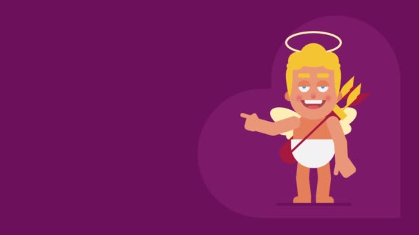 Cupid Points Finger Smiles Background Text Loop Animation Motion Graphics — Stock Video