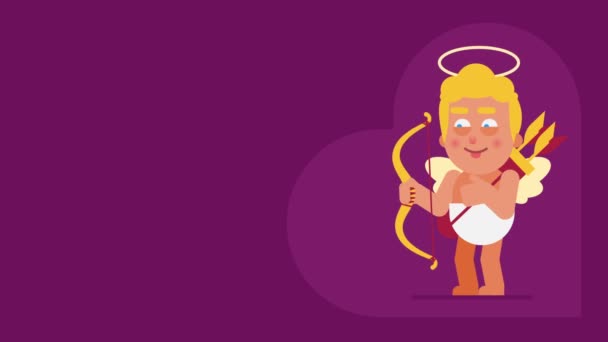 Cupid Shows Language Shoots Bow Background Text Loop Animation Motion — Stock Video