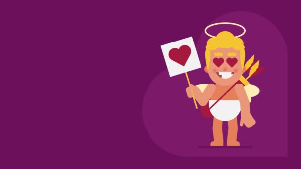 Cupido Mostra Sinal Com Coração Antecedentes Para Texto Animação Loop — Vídeo de Stock