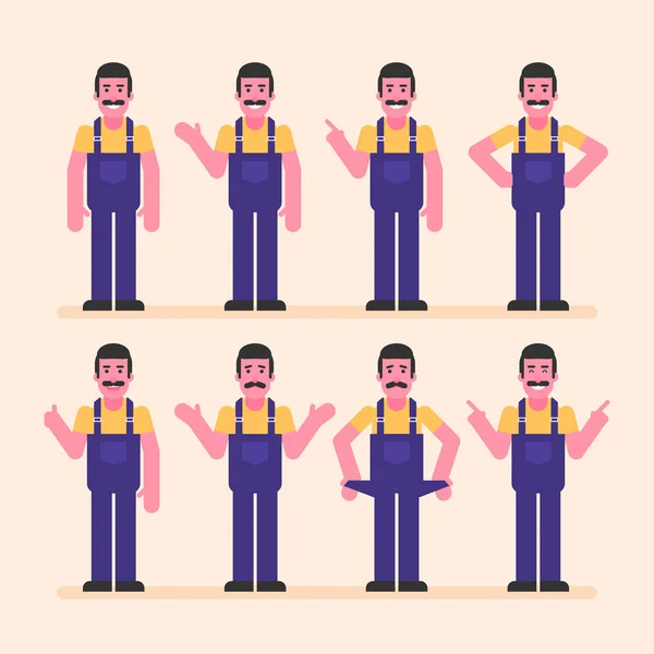 Repairman points and shows. Character set — Stock Vector