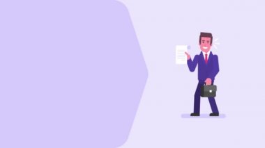 İşadamı yürüyüşler belge ve gülümseyen tutar. Video konsepti. Döngü animasyonu