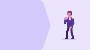 İşadamı elini sallayarak ve gülümsüyor yürür. Video konsepti. Döngü animasyonu