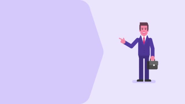 Affärsman Pekar Finger Och Leende Video Koncept Loop Animation Rörlig — Stockvideo
