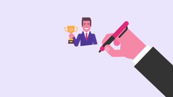 Rysunek Ręczny Biznesmen Trzyma Puchar Uśmiechnięty Koncepcja Wideo Animacja Pętli — Wideo stockowe