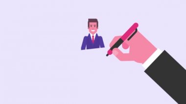 Hand drawing. Businessman waving his hand and smiling. Video concept. Loop animation. Motion graphics