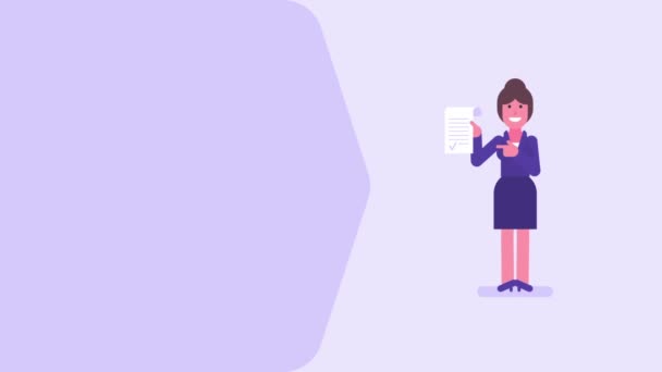 Wanita Bisnis Memegang Dokumen Dan Menunjuk Jari Konsep Video Animasi — Stok Video
