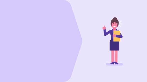 Femme d'affaires montrant pouces vers le haut tenant dossier et souriant. Concept vidéo. Animation en boucle. Graphiques de mouvement 