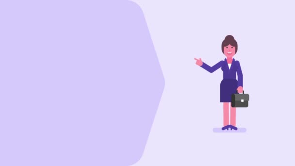 Mulher Negócios Aponta Dedo Sorrindo Conceito Vídeo Animação Loop Gráficos — Vídeo de Stock