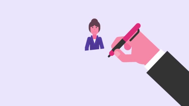 Dessins. Femme d'affaires insatisfaite écarte les mains. Concept vidéo. Animation en boucle. Graphiques de mouvement 