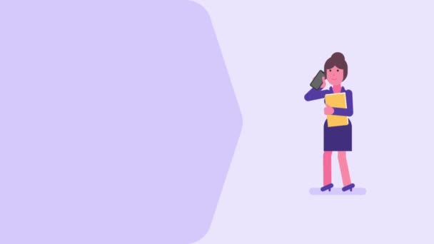 Mujer Negocios Sostiene Carpeta Habla Por Teléfono Concepto Vídeo Animación — Vídeo de stock