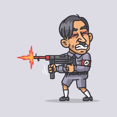 Hitler kızgın makineli tüfek vuruyor. Komik karakter