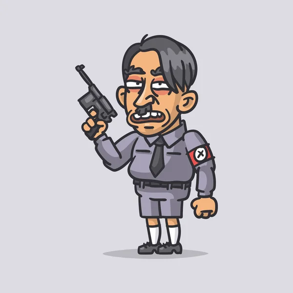 Hitler displeased holding gun. Funny character — Stock Vector
