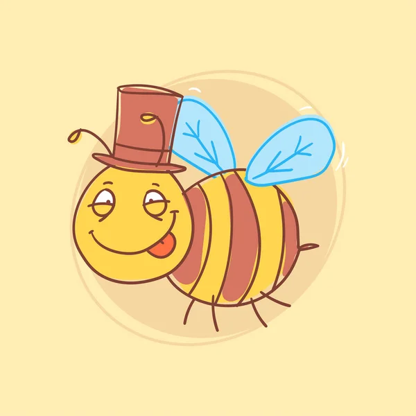 Pszczoła Wesoła pokazuje język i uśmiechy. Zabawny charakter — Wektor stockowy