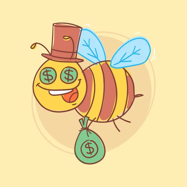 Bee vrolijke houdt Geldzak en glimlacht. Grappig karakter — Stockvector