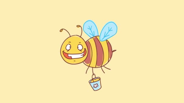 Bee gai tient seau de miel et sourit. Drôle de personnage. Canal alpha. Graphiques de mouvement 