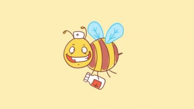 Arı doktor ilaç tutar ve gülümseyerek. Komik bir karakter. Alfa kanalı. Hareketli grafikler