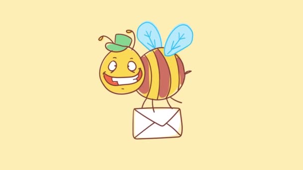 Bee tenant une lettre et souriant. Drôle de personnage. Canal alpha. Graphiques de mouvement 