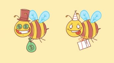 Arı nın elinde para ve hediye var. Komik bir karakter. Alfa kanalı. Hareketli grafikler