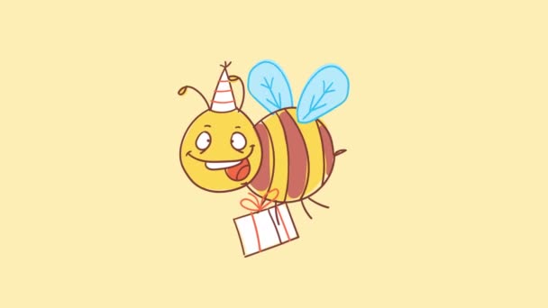蜜蜂拿着礼物 微笑着 有趣的人物 阿尔法通道 运动图形 — 图库视频影像