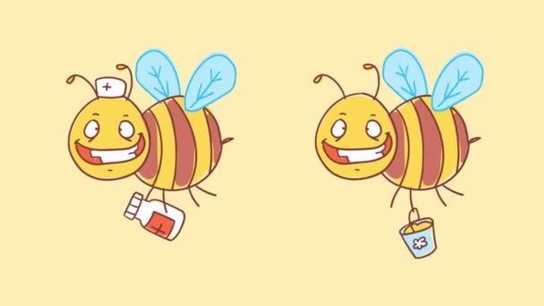 蜂は錠剤と蜂蜜を保持しています おかしなキャラクター アルファチャンネル モーショングラフィックス — ストック動画