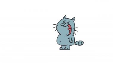 Karikatür gri kedi aç çığlıkları ve tavuk bacağı. Komik bir karakter. Kare animasyonu. Alfa kanalı. Döngü animasyonu