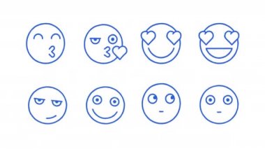 Doodle emoticons çıkartmaları aşk öpücüğünü utangaç yaptı. Şeffaf arka plan. Döngü 2s 'den başlıyor