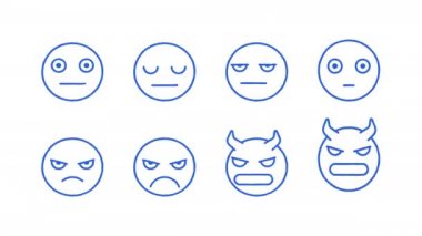 Doodle emoticons çıkartmaları ciddi bir öfke iblisi yarattı. Şeffaf arka plan. Döngü 2s 'den başlıyor