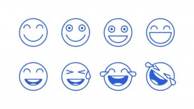 Doodle emoticons çıkartmaları gülümsemeleri kahkahalara boğdu. Şeffaf arka plan. Döngü 2s 'den başlıyor