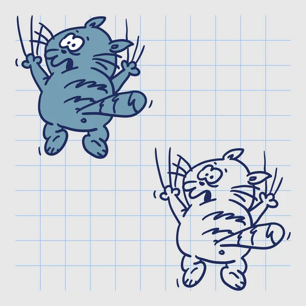 Śmieszny Kot Wiszący Łapach Ręcznie Rysowany Charakter Ilustracja Wektora — Wektor stockowy