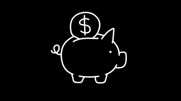 Sparschwein Aktenkoffer Rakete Doodle Symbole Zitternder Stil Transparenter Hintergrund Schleifenanimation — Stockvideo