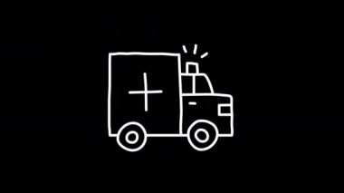 Ambulans Beyin Doktoru. Karalama simgeleri. Titreme stili. Şeffaf arka plan. Döngü canlandırması