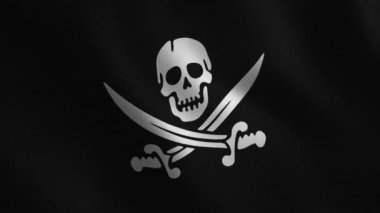 Jolly Roger bayrağı sallıyor. Soyut arkaplan. Döngülü animasyon. Hareket grafikleri