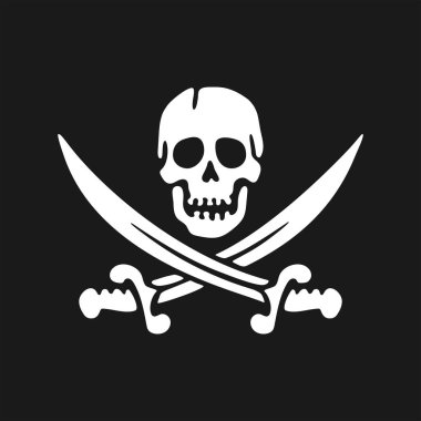 Jolly Roger amblemi. Kafatası ve kılıçlar. Tasarım elemanı. Vektör İllüstrasyonu