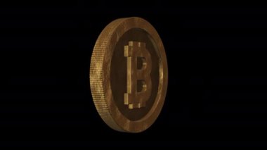Bitcoin altın sikkesi kendi ekseninde döner. Şeffaf arka plan. Döngülü animasyon. 3B nesne