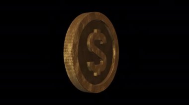 Dört para birimi işareti ekseninde döner. Şeffaf arka plan. Döngülü animasyon. 3B nesne
