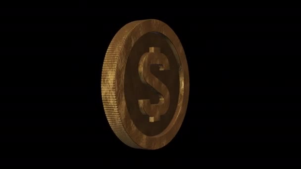 Moneda Oro Dólar Gira Sobre Eje Fondo Transparente Animación Bucle — Vídeos de Stock