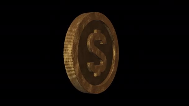 Fyra Valutatecken Mynt Roterar Sin Axel Transparent Bakgrund Loopas Animation — Stockvideo